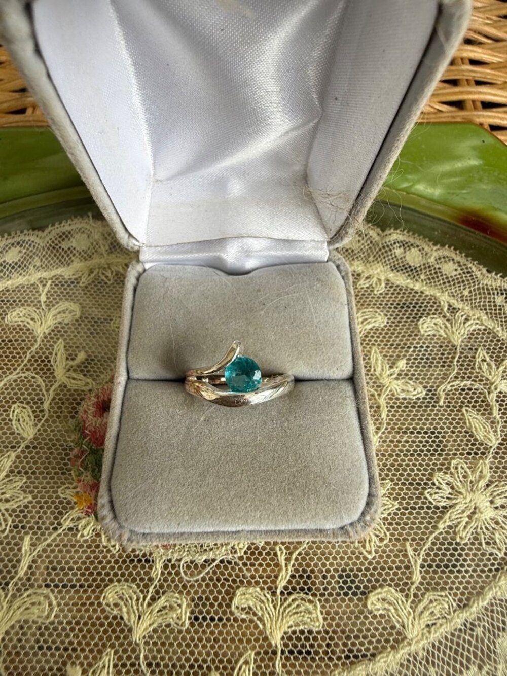 Vintage 90s 925 Silver Ring Turquoise Blue Glass stone Size 6